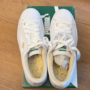 Puma White Basket Classic Low-Top Sneakers with Green Logo